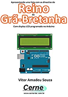 Livro Apresentando uma lista com as dinastias do Reino da Grã-Bretanha Com display LCD programado no Arduino