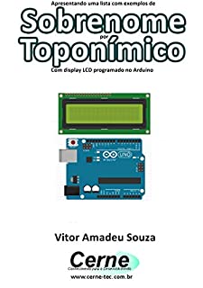 Livro Apresentando uma lista com exemplos de Sobrenome por Toponímico Com display LCD programado no Arduino