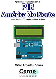 Livro Apresentando uma lista com o  PIB da América do Norte Com display LCD programado no Arduino